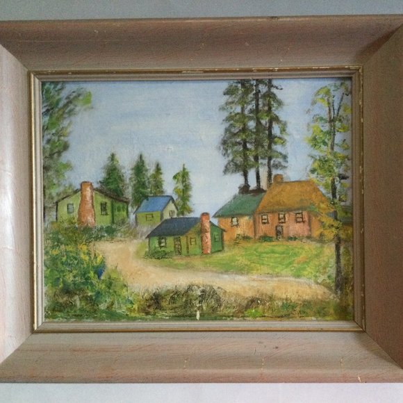 Vintage original oil painting on canvas board landscape framed - Picture 1 of 7
